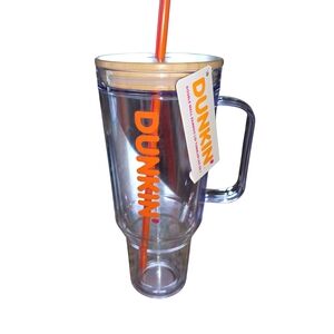 Clear Party Tumbler with Orange Straw